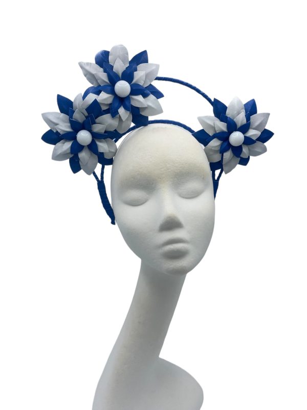 Blue and white leather flower crown.